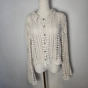 Rebellion Beige Knit Button Front Cotton Cardigan